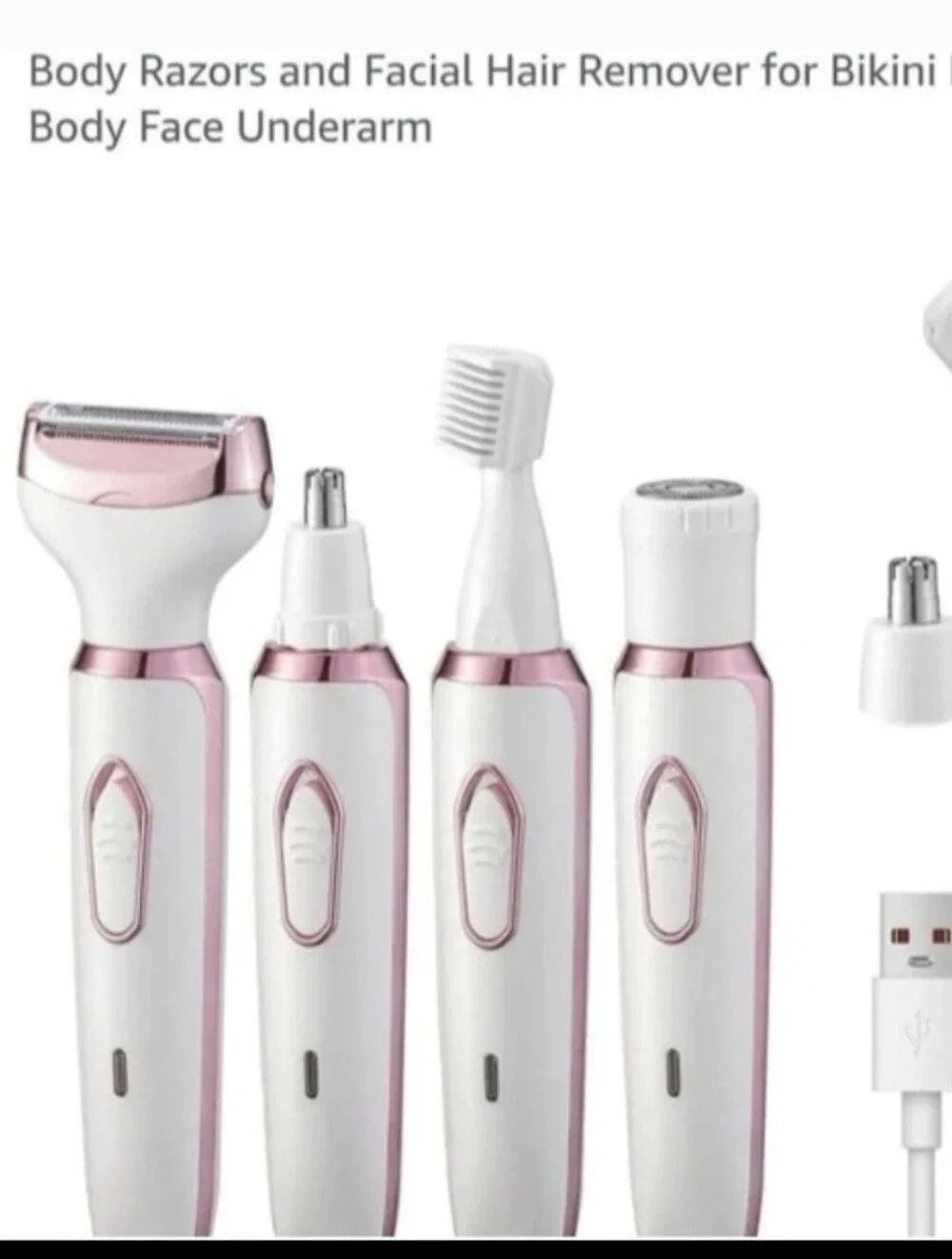 Rechargeable Women's 4-in-1 Facial & Body Hair Remover - White & Pink